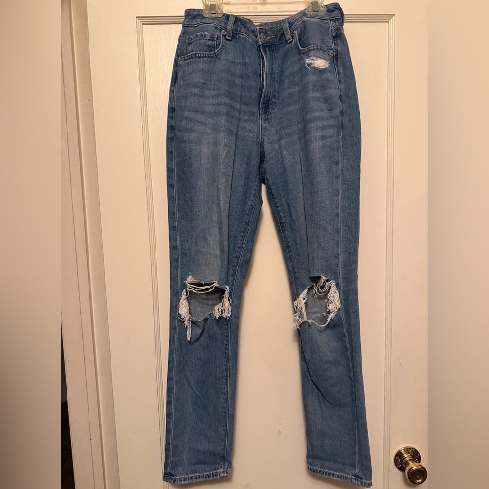 American Eagle Outfitters Light Blue Ripped Straight Leg Jeans